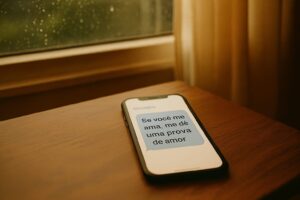 Mensagem de celular pedindo uma prova de amor — contexto de pressão emocional na adolescência